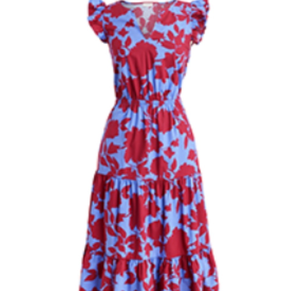 J. Crew Red and Blue Floral Maxi Dress